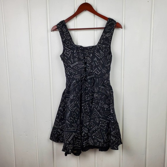Hot Topic S Black White Science Graphic Print Fit & Flare Punk Tie Back Dress - Picture 5 of 9